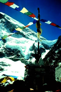 placing flags on top of Mt. Everest