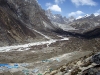 view above Pheriche with the white capped summit of Cho Oyu just visible in the far distance