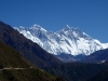the way forward Everest dominating the skyline with Tengboche Monastery just visible in the foreground on the right hand side