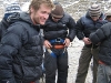 climbing a serious business rope and harness training Island Peak base camp
